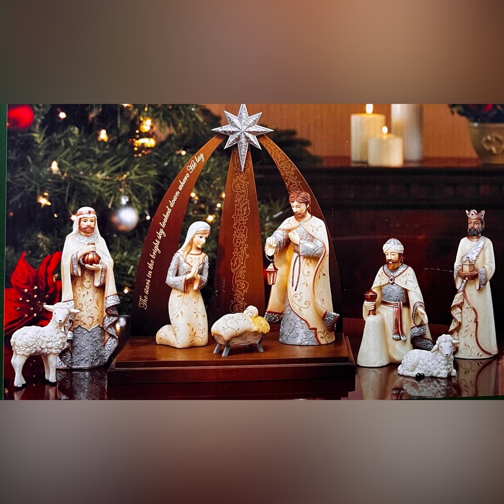 βͺοΈHoliday Elements by Pavilion 9-Piece Nativity Set Figurine Includes Creche